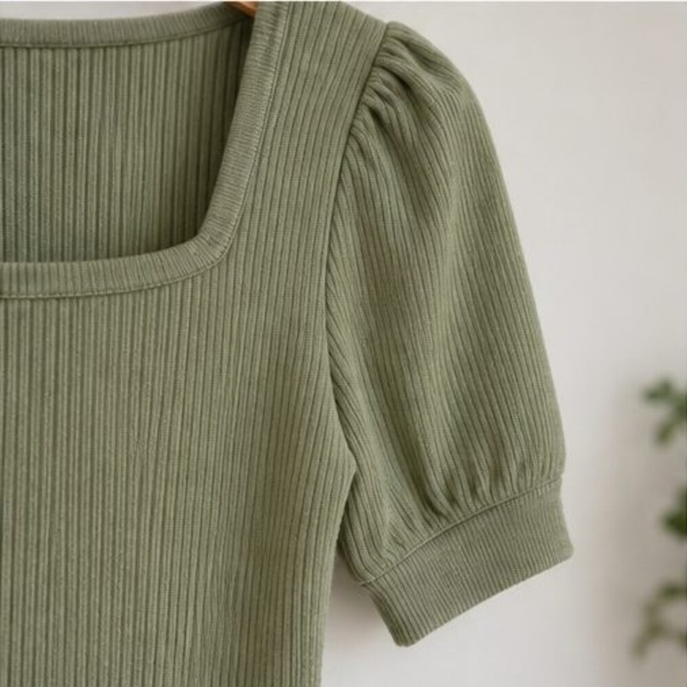 Sage Ribbed Square Neck Top - Picture 5 of 6